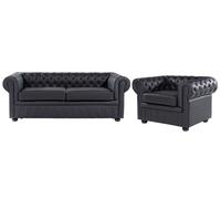 Ensemble canapé et fauteuil en cuir noir 4 places CHESTERFIELD