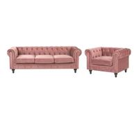 Ensemble canapé et fauteuil en velours rose CHESTERFIELD - BELIANI - 4 places - Confort moelleux