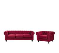 Ensemble canapé et fauteuil en velours rouge foncé CHESTERFIELD - BELIANI - Classique - Intemporel - Moelleux