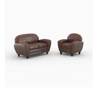 Ensemble canapé et fauteuil marron 3 places - Club - Maison Pavane
