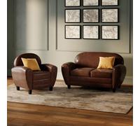 Ensemble canapé et fauteuil marron foncé 3 places - club