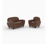 Ensemble canapé et fauteuil marron foncé 3 places - Club - Maison Pavane
