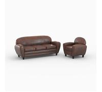 Ensemble canapé et fauteuil marron vieilli 4 places - Club - Maison Pavane