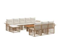 Ensemble Canapé Extérieur 11 Pièces Poly Rotin Naturel et Blanc Crème | Structure acier poudre, coussins lavables, sectionnel réorganisable, style contemporain, entretien éponge, housse imperméable