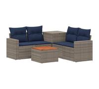 Ensemble Canapé Extérieur 6 Pièces Poly Ratan et Acier Gris Bleu Marine | Design modulaire, rangement intégré, entretien facile, résistance intempéries, poly rotin durable, cadre acier