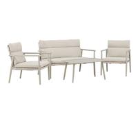 Ensemble canapé, fauteuils et table en acier Mazzaro beige.