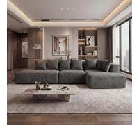 Ensemble canapé HWC-Q28, canapé en L, canapé lounge, tissu chenille (270 g/m²), surface de couchage à droite 60 x 310 x 150 cm ~ gris foncé
