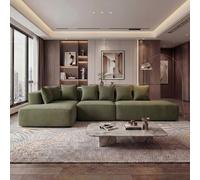 Ensemble canapé HWC-Q28, canapé en L, canapé lounge, tissu chenille (270 g/m²), surface de couchage à gauche 60 x 310 x 150 cm ~ vert
