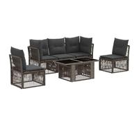 Ensemble Canapé Jardin 6 Pièces Gris Polyratan avec Table Réglable | Cadre polyéthylène durable, table hauteur 44-73 cm, patins ajustables, acier poudré, design modulaire, entretien facile