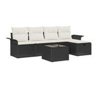 Ensemble Canapé Jardin 6 Pieces Polyratan Noir et Crème avec Table | Polyratan résistant UV, rangement intégré, coussins polyester, table réglable convertible, acier poudré