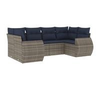 Ensemble Canapé Jardin 6 Pièces Polyratin Gris avec Coussins Lavables | Rotin PE synthétique, housse amovible lavable, design modulaire, assise rembourrée, imperméable recommandée