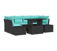 Ensemble Canapé Jardin 7 Pièces Poly Rattan Acier Pulvérisé 6 Places Noir | Design rectangulaire moderne, assise confortable, usage saisonnier printemps été, entretien avec housse conseillé,