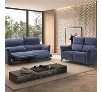 Ensemble Canapé relax électrique 3pl + canapé fixe tissu Waterproof Bleu - BURGOS - ALTOBUY Bleu G