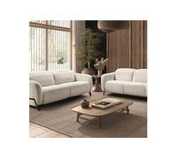 Ensemble Canapé relax électrique + canapé fixe tissu polyester beige - AMSTEN