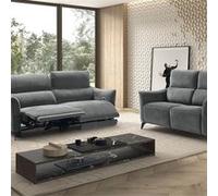 Ensemble Canapé relax électrique + canapé fixe tissu Waterproof Gris - BURGOS
