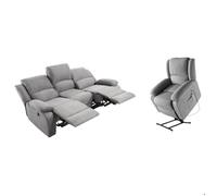 Ensemble canapé relax électrique LEO 3 places + fauteuil releveur en microfibre grise - LOUNGITUDE