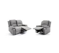 Ensemble canapé relax manuel LEO 2 places + fauteuil manuel en microfibre - Gris - LOUNGITUDE