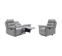 Ensemble canapé relax manuel LÉON 2 places + fauteuil manuel en tissu gris clair - LOUNGITUDE