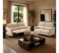 Ensemble Canapés 3P relax élec + 2P fixe tissu Waterproof beige - GARIOS