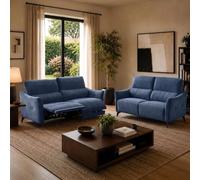 Ensemble Canapés 3P relax élec + 2P fixe tissu Waterproof Bleu - GARIOS