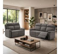 Ensemble Canapés 3P relax élec + 2P fixe tissu Waterproof gris - BRIANA