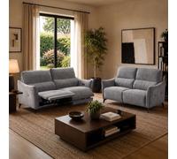 Ensemble Canapés 3P relax élec + 2P fixe tissu Waterproof gris - GARIOS