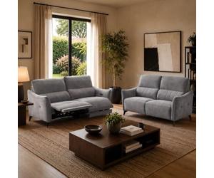 Ensemble Canapés 3P relax élec + 2P fixe tissu Waterproof gris - GARIOS
