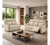 Ensemble Canapés 3P relax élec + 2P fixe tissu Waterproof ivoire - BRIANA