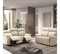 Ensemble Canapés Fixe 2P et Relax Manuel 3P Tissu Ivoire - HUESCA - ALTOBUY Beige G