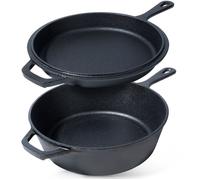 Ensemble casserole et poêle en fonte - Vilde - 24 cm - 3 5 l - Fonte noire - Poignée longue - Compatible induction