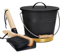 Ensemble cendrier - Seau à cendres avec pelle - Entretien de la cheminée - Inclut une pelle et une brosse - 5,35 litres - Or