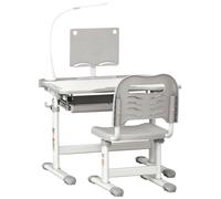 Ensemble chaise et bureau pour enfants avec lampe LED hauteur ršŠglable plateau inclinšŠ support de lecture gris