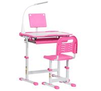 Ensemble chaise et bureau pour enfants - HOMCOM - lampe LED, hauteur réglable, plateau incliné, support de lecture - rose