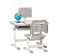 Ensemble chaise et bureau pour enfants - HOMCOM - lampe LED, hauteur réglable, plateau incliné, support de lecture - gris
