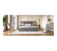 Ensemble chambre à coucher 160x200 cm, lit avec 2 chevets 4 tiroirs, tête de lit LED USB, gris, velours, sans matelas