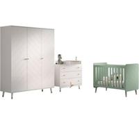 Ensemble chambre à coucher Billy - commode, étagère à teinture, armoire trois portes et lit bébé - blanc/vert
