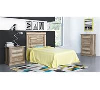 Ensemble chambre à coucher enfant, tete de lit + table de chevet + chiffonnier coloris chene vieilli --