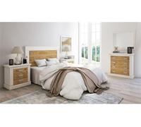 Ensemble chambre à coucher, tete de lit + 2 tables chevets + commode + miroir mural coloris chene , pin andersen --