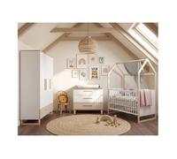 Ensemble Chambre Bébé 'Noah' Trio - ROBA - Avec Lit Cabane 70 x 140 cm - Blanc / Chêne Tristan