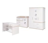 Ensemble chambre bébé ROBA Pia - Lit 70x140 + Commode à Langer + Armoire - Blanc / Chêne San Remo