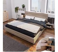 Ensemble Chambre Complet Lit Double 160x200cm, Bois Chêne Sonoma/Gris Foncé, 2 Tables de Chevet, Robuste CHAMBRE A COUCHER COMPLETE