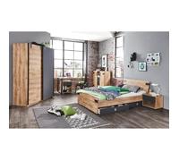 Ensemble chambre enfant-ado complete Imitation chene poutre, rechampis graphite - 90 x 200 cm