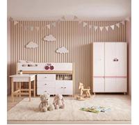 Ensemble chambre enfant - GINGER HOME - CHERRY - Lit combiné 90x200 cm - Armoire 3 portes - Bureau intégré