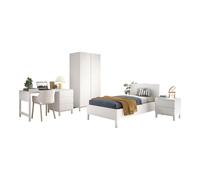Vipack Ensemble Chambre eva lit 90x200 + chevet + armoire 2 portes + bureau blanc