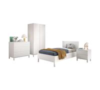 Ensemble chambre eva lit 90x200 + chevet + armoire 2 portes + commode blanc