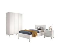 Ensemble chambre eva lit 90x200 + chevet + armoire 3 portes blanc