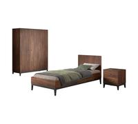 Ensemble chambre ilyas lit 90x200 + chevet + armoire 3 portes