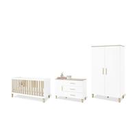 Ensemble de chambre pour enfants Pinolino "Lumi", extra-large, 3 pièces.Reproduction : uni, blanc et chêne avec structure en bois massif
