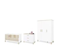 Ensemble de chambre pour enfants Pinolino "Lumi", large, 3 pièces.Reproduction : uni, blanc et chêne avec structure en bois massif