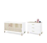 Ensemble de chambre pour enfants Pinolino "Lumi", large, 2 pièces.Reproduction : uni, blanc et chêne avec structure en bois massif